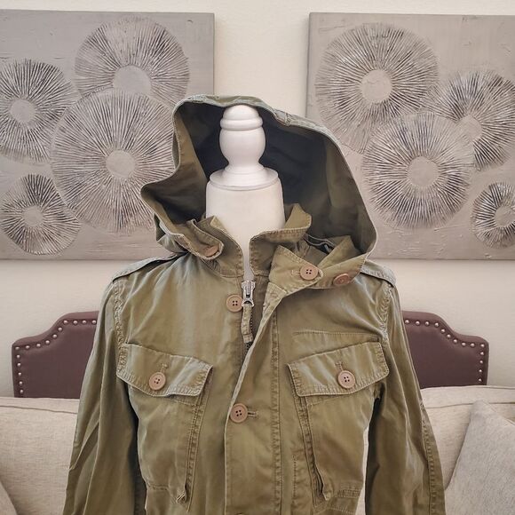 🦋 J. CREW 🦋 Military Fatigue Boyfriend Utility Hooded Jacket - [XS, Green] - Picture 6 of 16